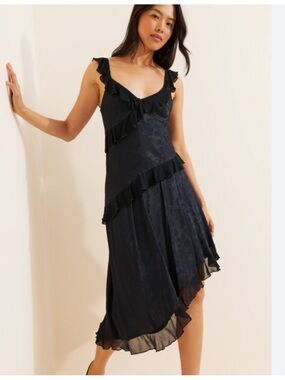 NWT Anthropologie V-Neck Ruffle
Asymmetric Midi Dress, XL